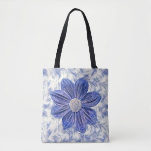 Flor azul Artsy en la bolsa azul gris ventilado
