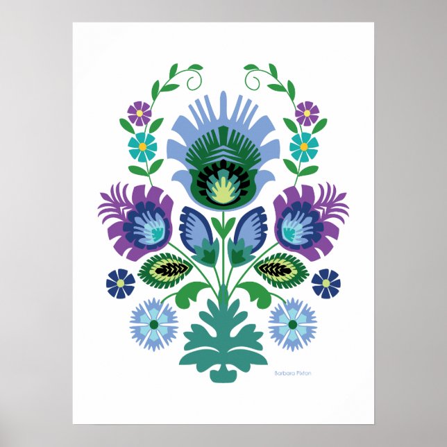Flor azul clara de arte folclórico polaco (Frente)