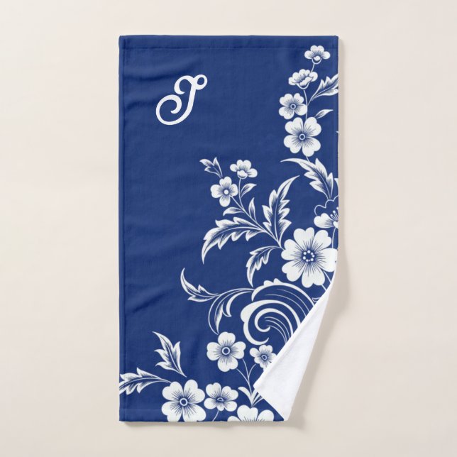 Flor azul de porcelana (Toalla de mano)