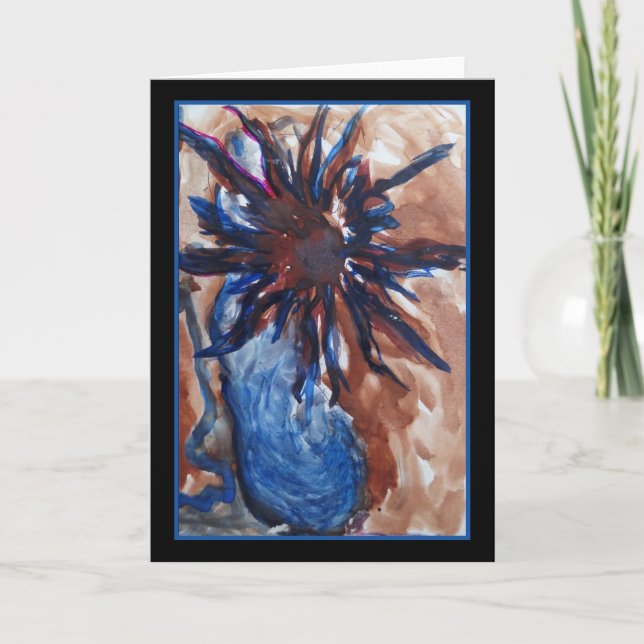 Flor azul del florero de la tarjeta de (Anverso)