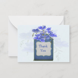 Flor Azul En La Etiqueta Denim Gracias Tarjetas
