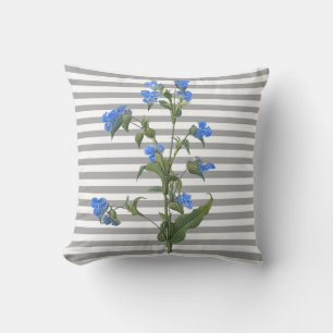 Flor azul gris rayado almohada doble cara