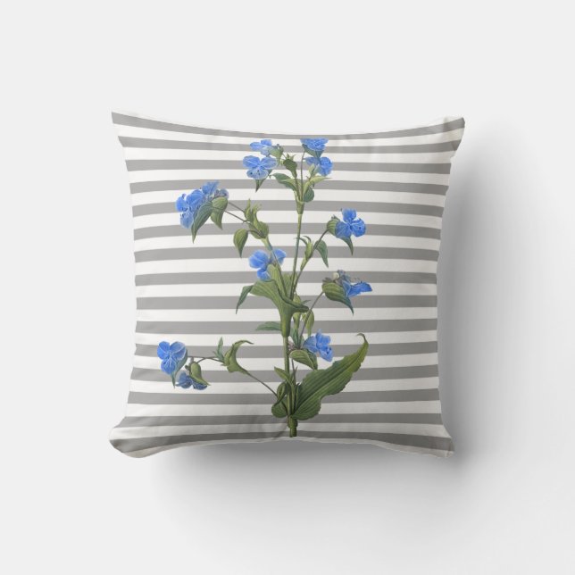 Flor azul gris rayado almohada doble cara (Anverso)