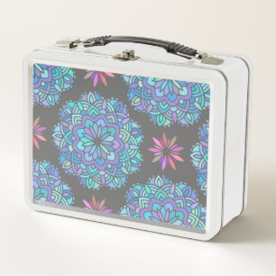 Flor azul Mandala Caja de almuerzo Metalizado