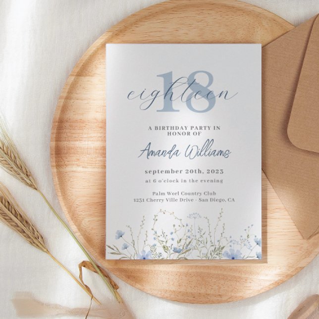 Flor azul turquesa 18.ª invitación de cumpleaños (Subido por el creador)