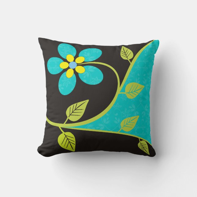 Flor azul turquesa audaz almohada de tiro (Anverso)