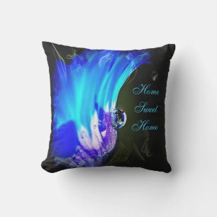 Flor azul turquesa y violeta almohada exterior