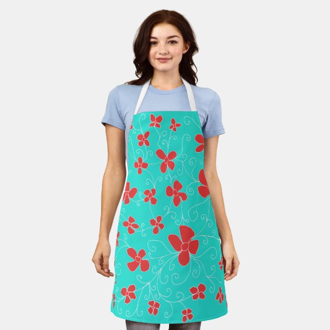 Flor azul y flores delantal (Gastado)