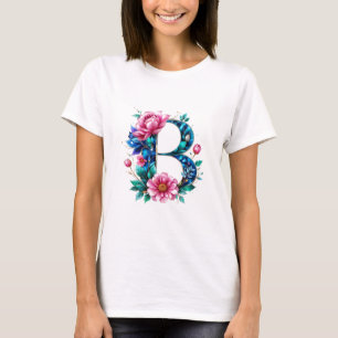 Flor B - Elegante camiseta Floral inicial para Wom