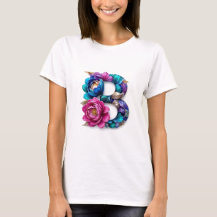 Flor b - Elegante camiseta Floral inicial para Wom