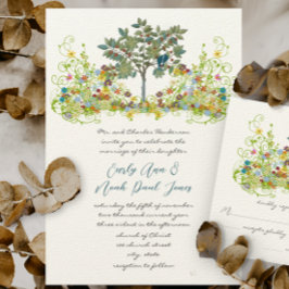 Flor batida Amor Pájaros Boda Árbol Invitación