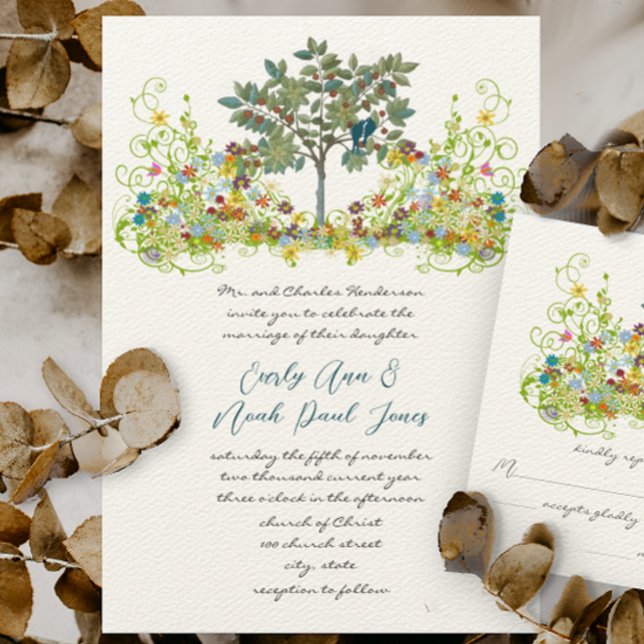 Flor batida Amor Pájaros Boda Árbol Invitación (Subido por el creador)