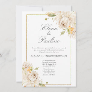 Flor beige Elegante invitación a matrimonio en esp
