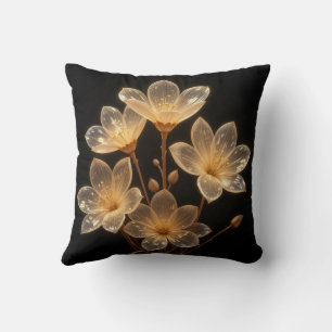 Flor beige transparente neón almohada negra