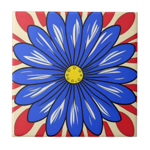 Flor blanca, azul y roja Azulejos cerámicos