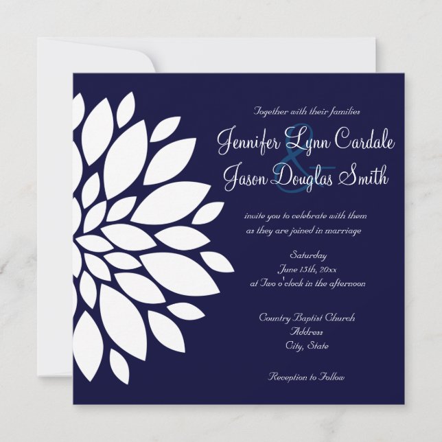 Flor blanca de las invitaciones cuadradas de la (Anverso)