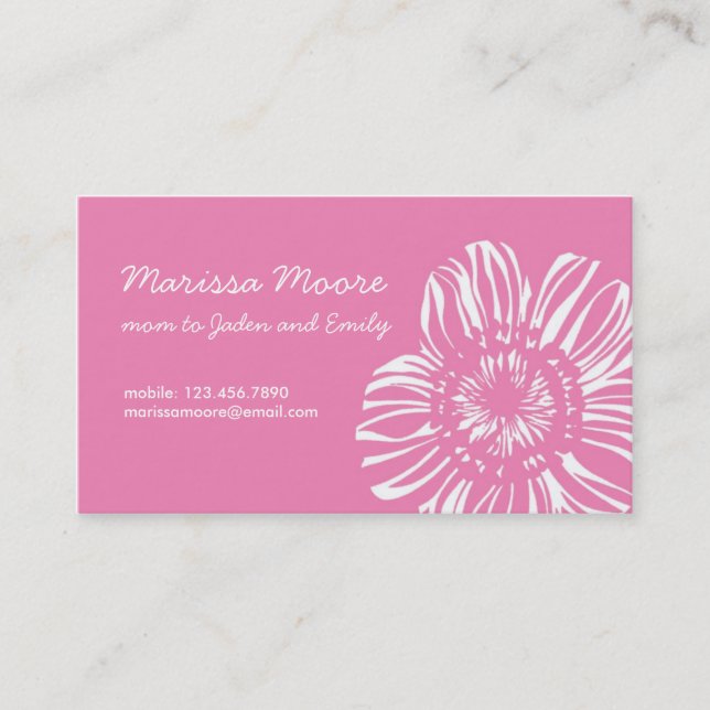 Flor blanca en tarjeta rosada (Anverso)