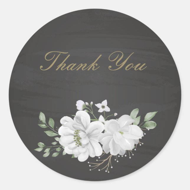 flor blanca hojas verdes pegatina cuadrado negro (Anverso)