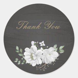 flor blanca hojas verdes pegatina cuadrado negro