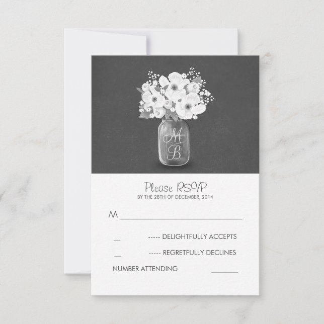 flor blanca tarro de masas boda rústica tarjetas R (Anverso)