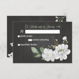 flor blanca verde tarjeta RSVP negra