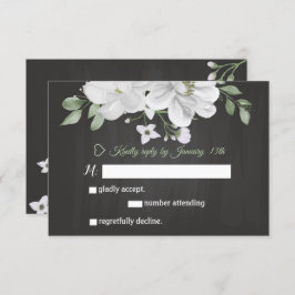 flor blanca verde tarjeta RSVP negra