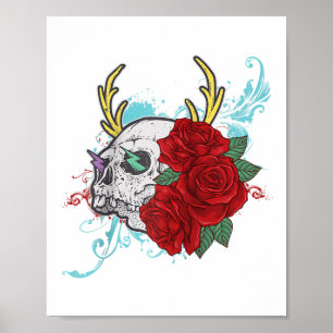 Flor Calavera Y Tatuaje Rosa Arte Gráfico Floral I