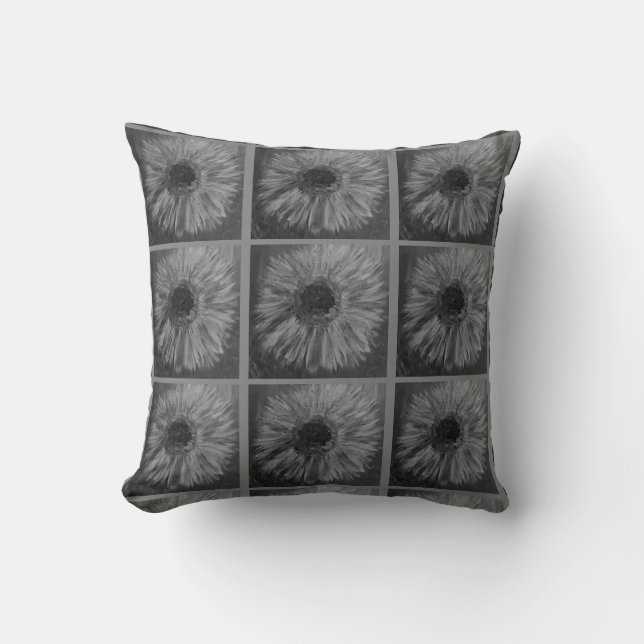 Flor con Cojín decorativo gris y blanco (Anverso)