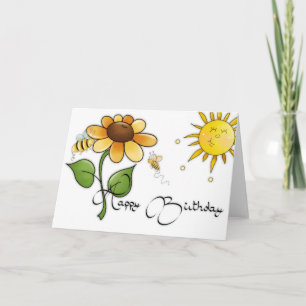 Flor con tarjeta de cumpleaños feliz para las abej