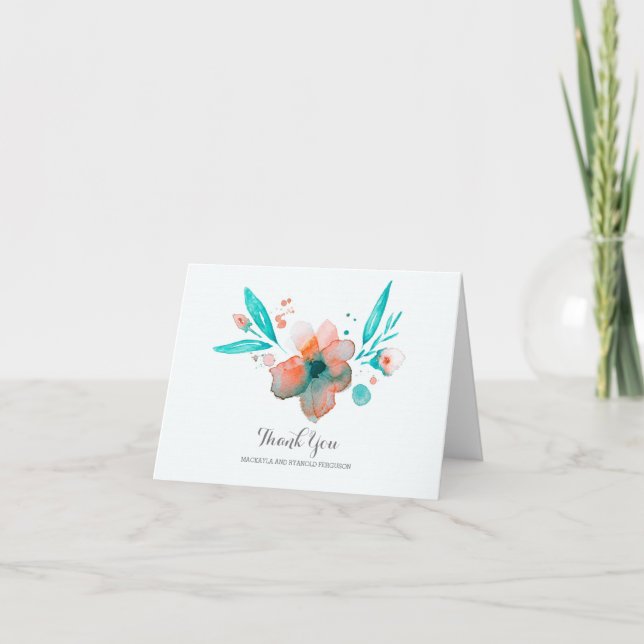 flor de acuarela aguamarina agradecimiento de boda (Anverso)