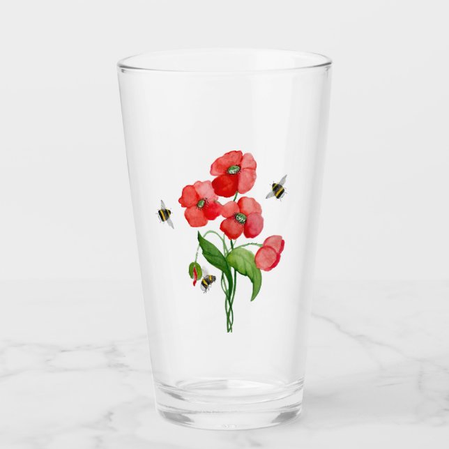 Flor de adormidera escarlata y abejorros (Anverso)