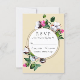 Flor de algodón en un marco. Boda botánica RSVP