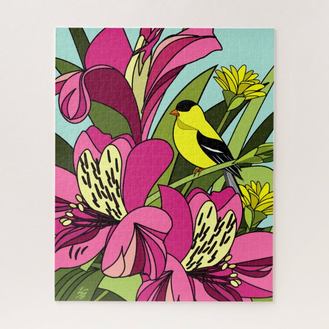 Flor de Alstroemeria y rompecabezas de Goldfinch (Vertical)
