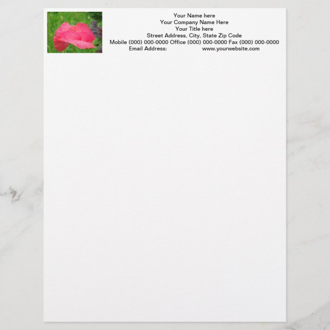Flor de Amapola Papel Membretado Personalizado Ama (Anverso)