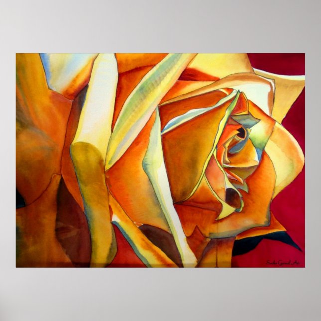 Flor de arte acuático original de la rosa amarilla (Frente)