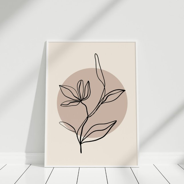 Flor de arte de la línea abstracta moderna (Modern Abstract Line Art Flower Poster in white frame)