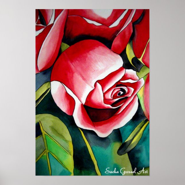 Flor de arte de la pintura acuarela rosa de Rosebu (Frente)