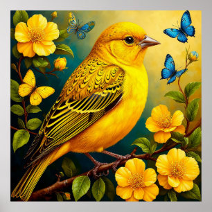 Flor de Arte de Pájaro Amarillo para un Hogar Bril