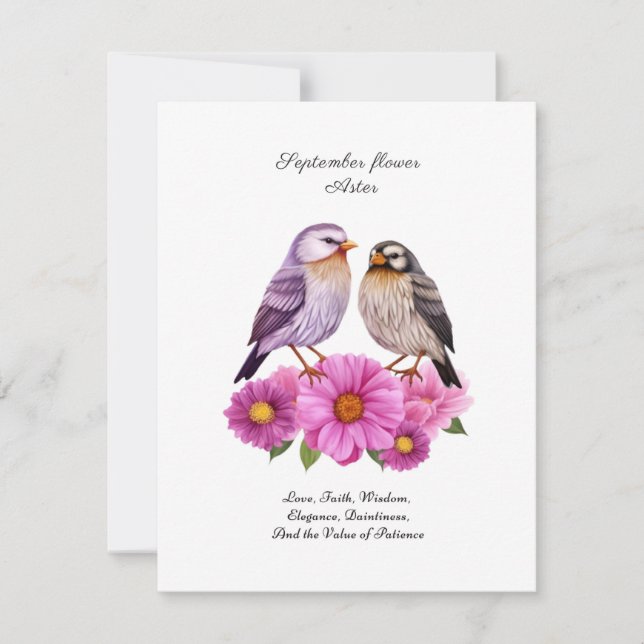 Flor de Aster de septiembre con pájaros regalo de  (Anverso)