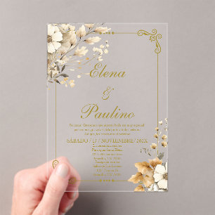 Flor de Boho Elegante Invitación a la Boda en Espa