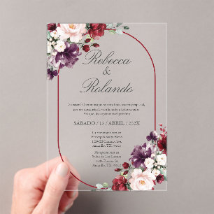 Flor de Borgoña Elegante Invitación a la Boda Espa