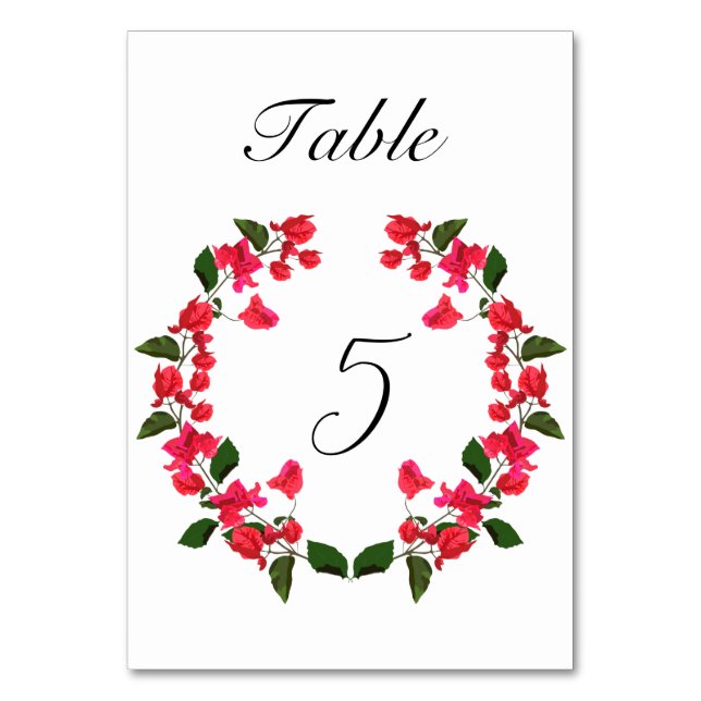Flor de Bougainvillea Boda Mesa Número de tarjeta (Anverso)