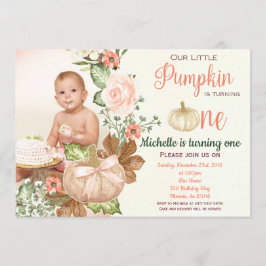 Flor de calabaza Primer cumpleaños Invitación rúst