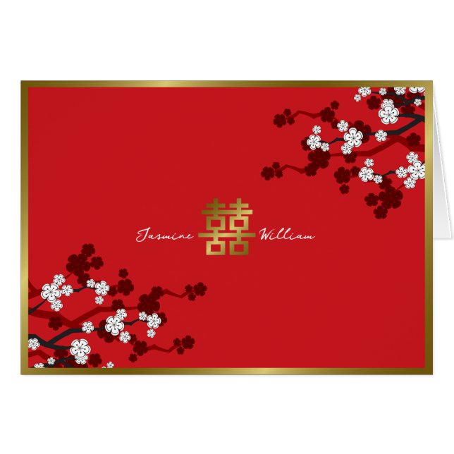Flor de Cerezo Doble Felicidad Boda China (Anverso (Horizontal))