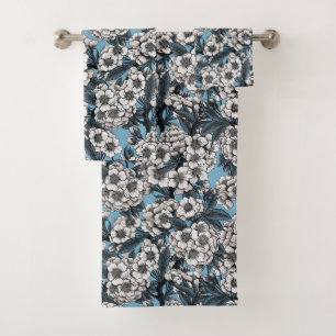 Flor de cerezo en blanco y azul