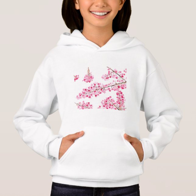 Flor de cerezo rosa floral acuarela chica hoodie (Anverso)