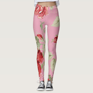 Flor de cerezo rosa floral rojo leggings fiestas