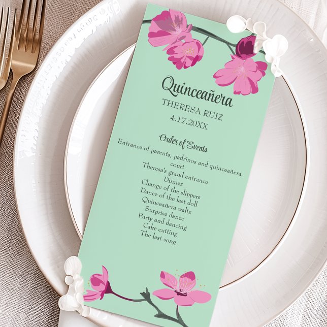Flor de cerezo verde rosa y menta Quinceanera (Subido por el creador)
