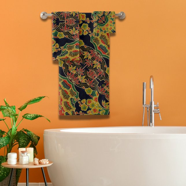 Flor de ciruela japonesa tradicional de hoja de ba (Traditional Bamboo Leaf Japanese Plum Flower Bath Towel Set)