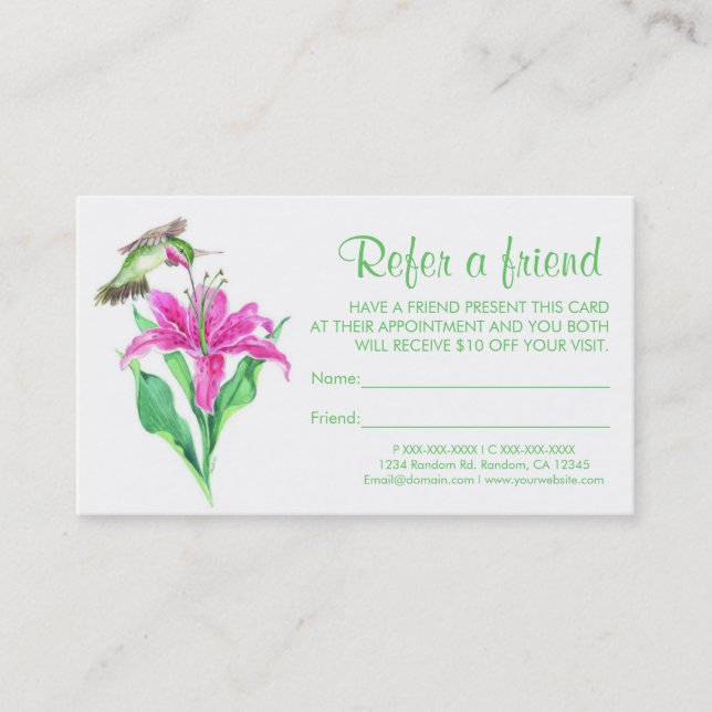 Flor de colibrí se refiere a tarjetas de presentac (Anverso)